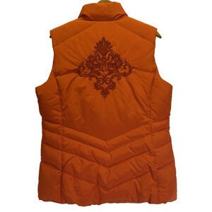 Steilmann Womens Down Quilted Puffer Zip Vest Size L Embroidered Germany Pumpkin
